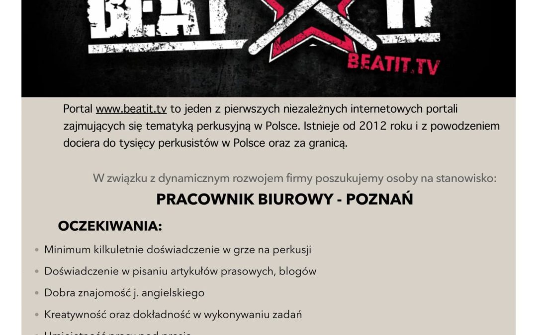 Portal perkusyjny BEATIT poszukuje pracowników